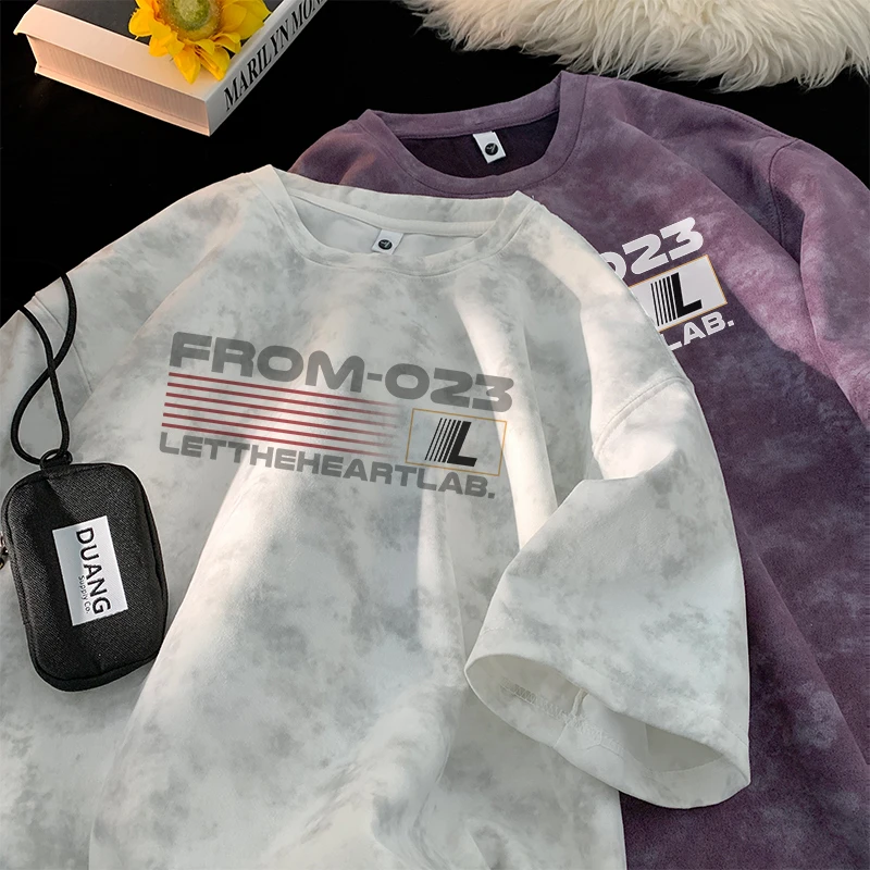 脏脏短袖男t恤2025夏季新款重磅痞帅慵懒风扎染上衣宽松圆领体恤