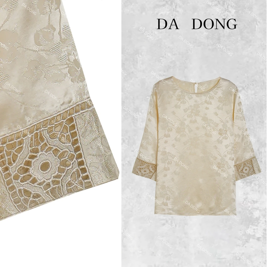 夏花--中式国风气质时尚百搭夏季复古宽松提花百分百人丝显瘦短袖