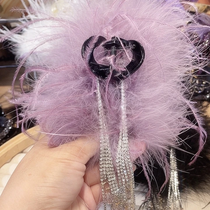 布艺铁合金13公分紫色羽毛抓