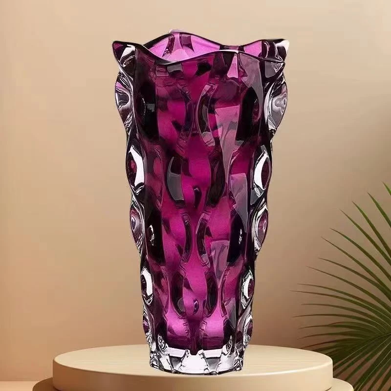 水晶玻璃紫色高档花瓶摆件客厅插花轻奢水晶玻璃瓶高级感鲜花盆