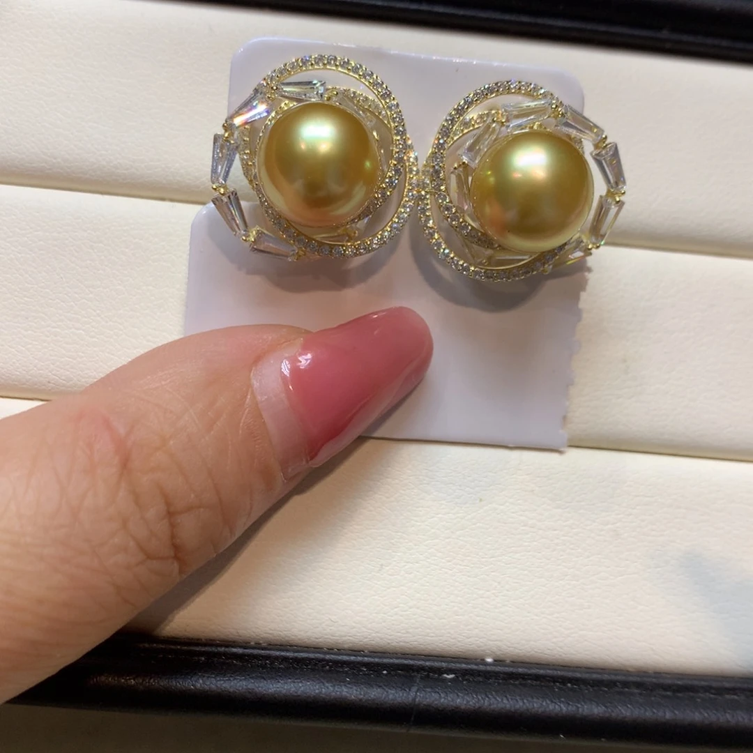 银S925镶嵌海水珍珠耳饰