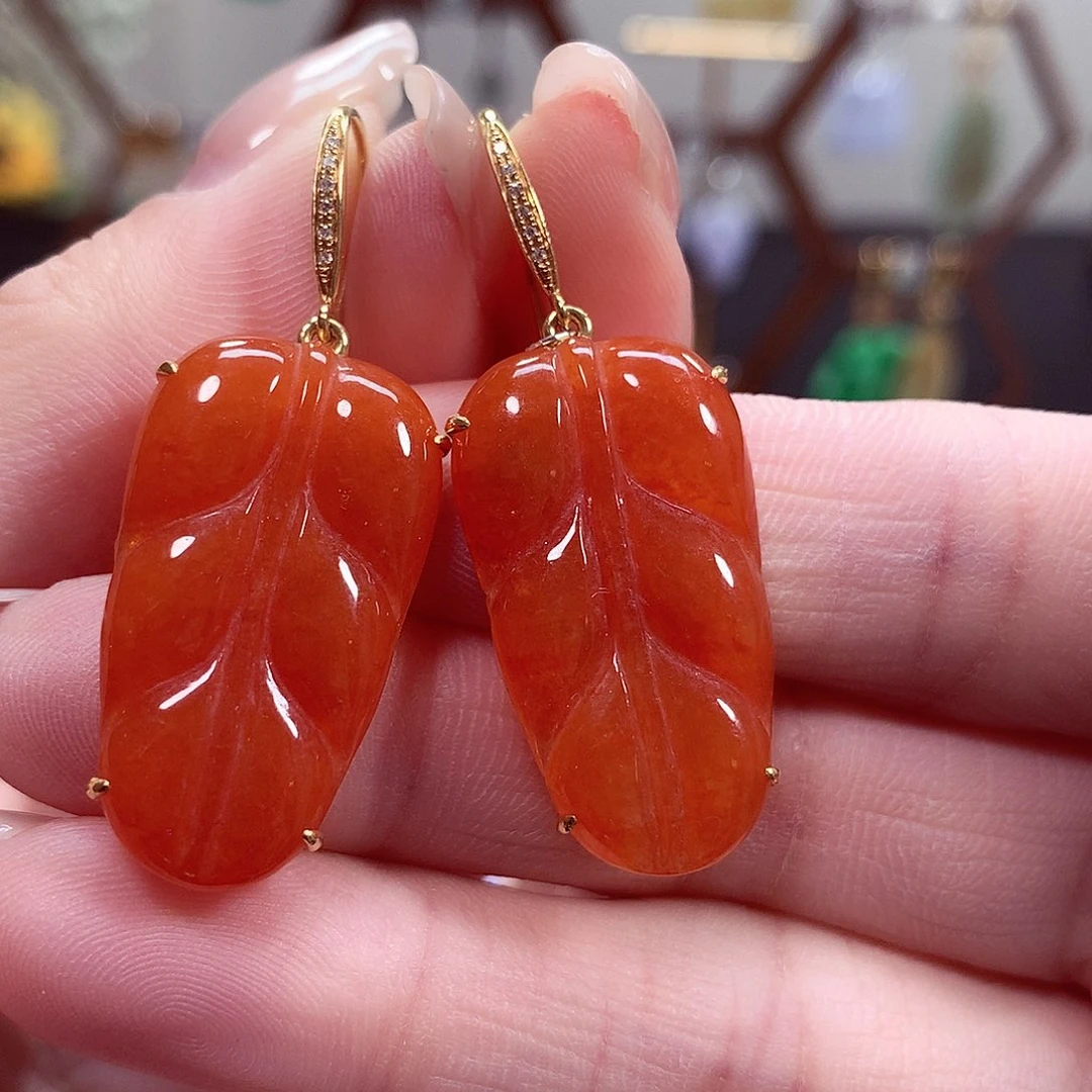 翡翠耳饰18K金镶嵌天然翡翠