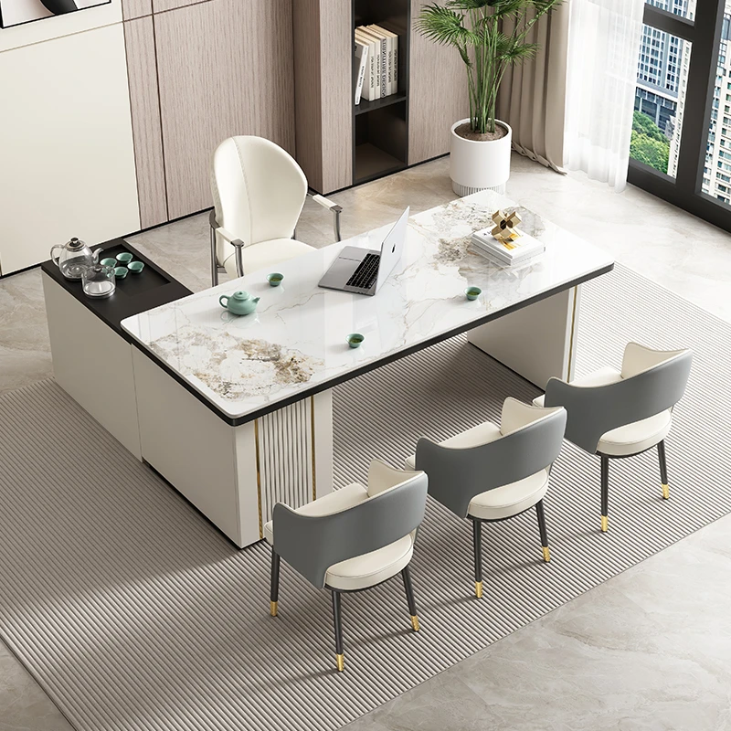 轻奢简约岩板岛台餐桌茶桌椅组合高级感办公室家用烧水壶一体茶台