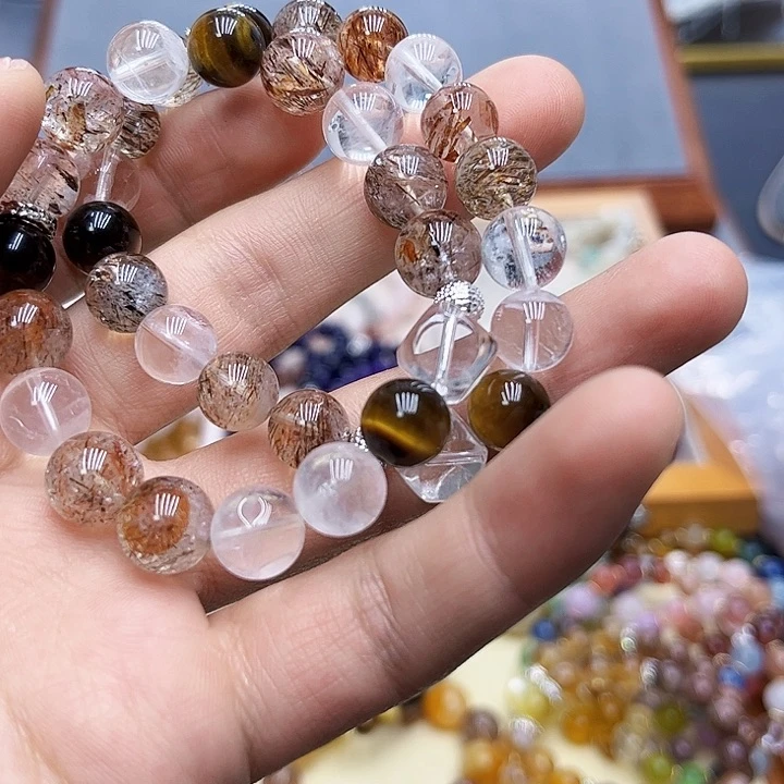 水晶手链银S925镶嵌黑金超七