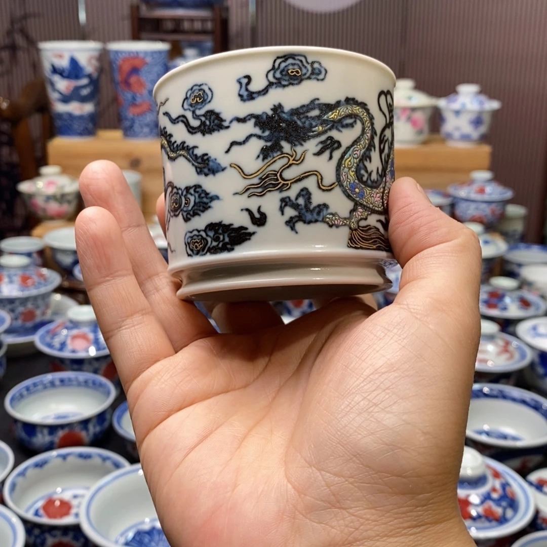 柴烧仿元龙纹加釉上彩啊啊啊啊