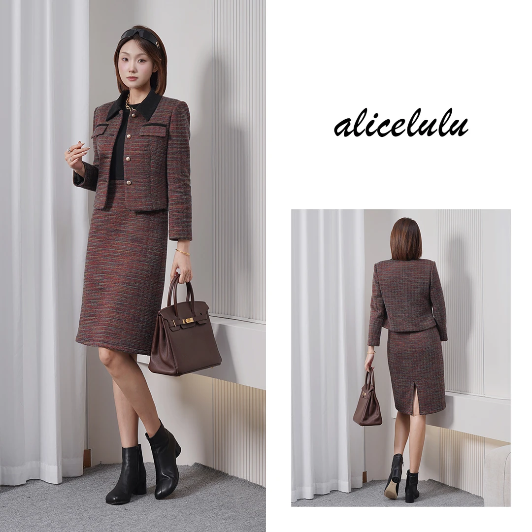 alicelulu【溢彩.小香套装】撞色拼接领设计优雅干练S2145172E