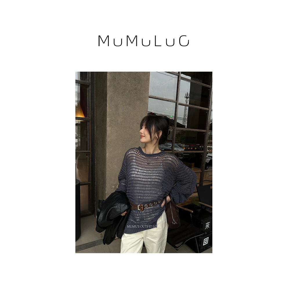 罗炑炑“紫辰轻纱”编织髦稻草纱镂空春款长袖防晒罩衫 MML6-89287