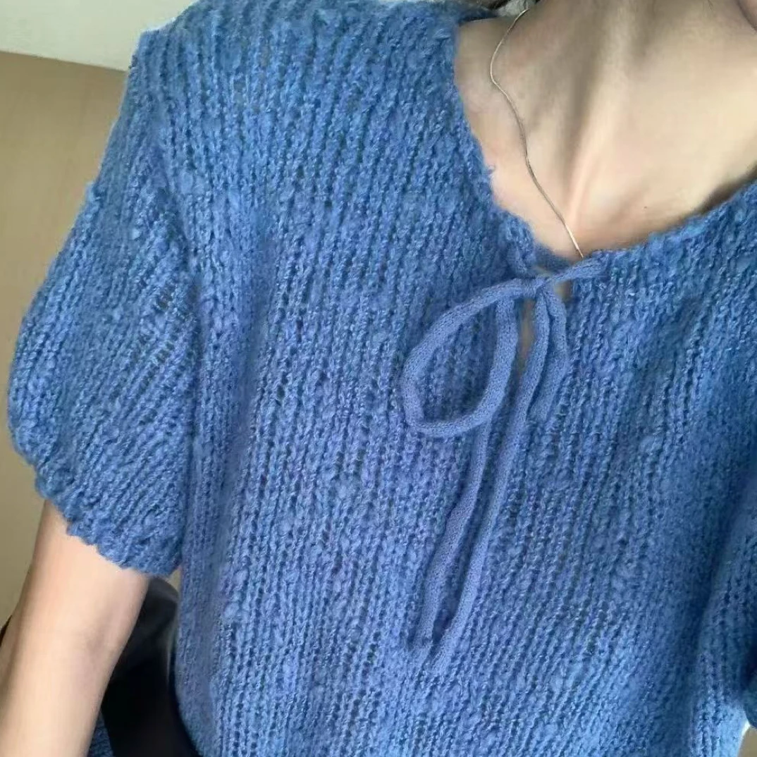 泡菜款粗线半袖套头毛衣