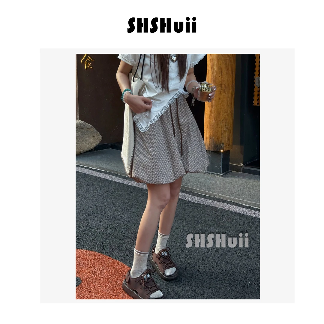 SSHuii【酥影】韩系小格子花苞短裙