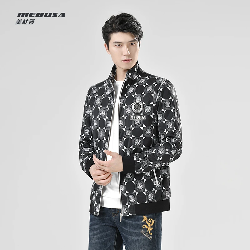 MeduSa/美杜莎男士新款秋季夹克潮流时尚休闲印花男子外套 6095