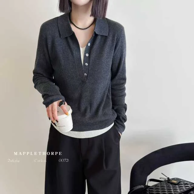 2025秋款8013显瘦翻领时尚百搭针织衫