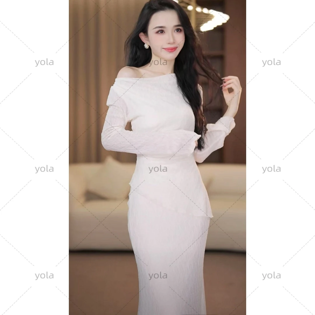 【yola】一帘幽梦秋季新款法式气质显瘦假两件鱼尾连衣裙-YL11778