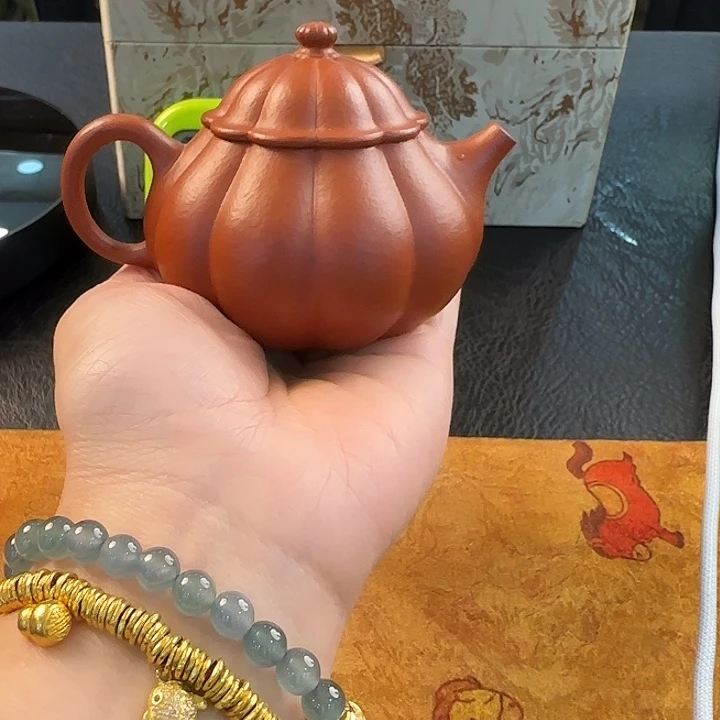 朱泥茶壶*️****朱泥筋文金瓜容量130cc功夫茶必备