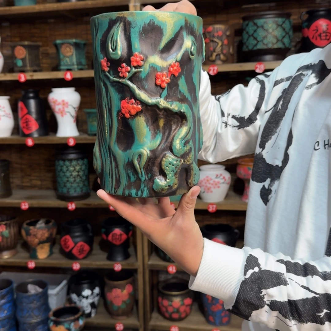 带孔高端浮雕花盆高度+口径24-15