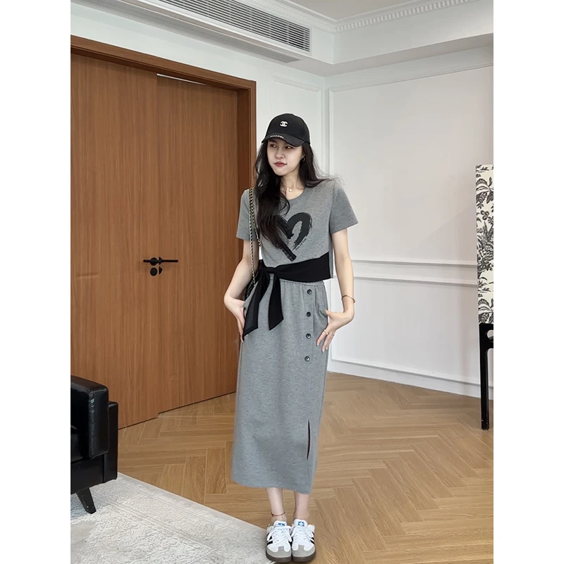 【现货】张阿星松弛休闲高级感拼接上衣+直筒半裙   W425A08289