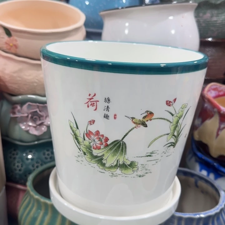 凑9块包邮，有孔，陶瓷花盆