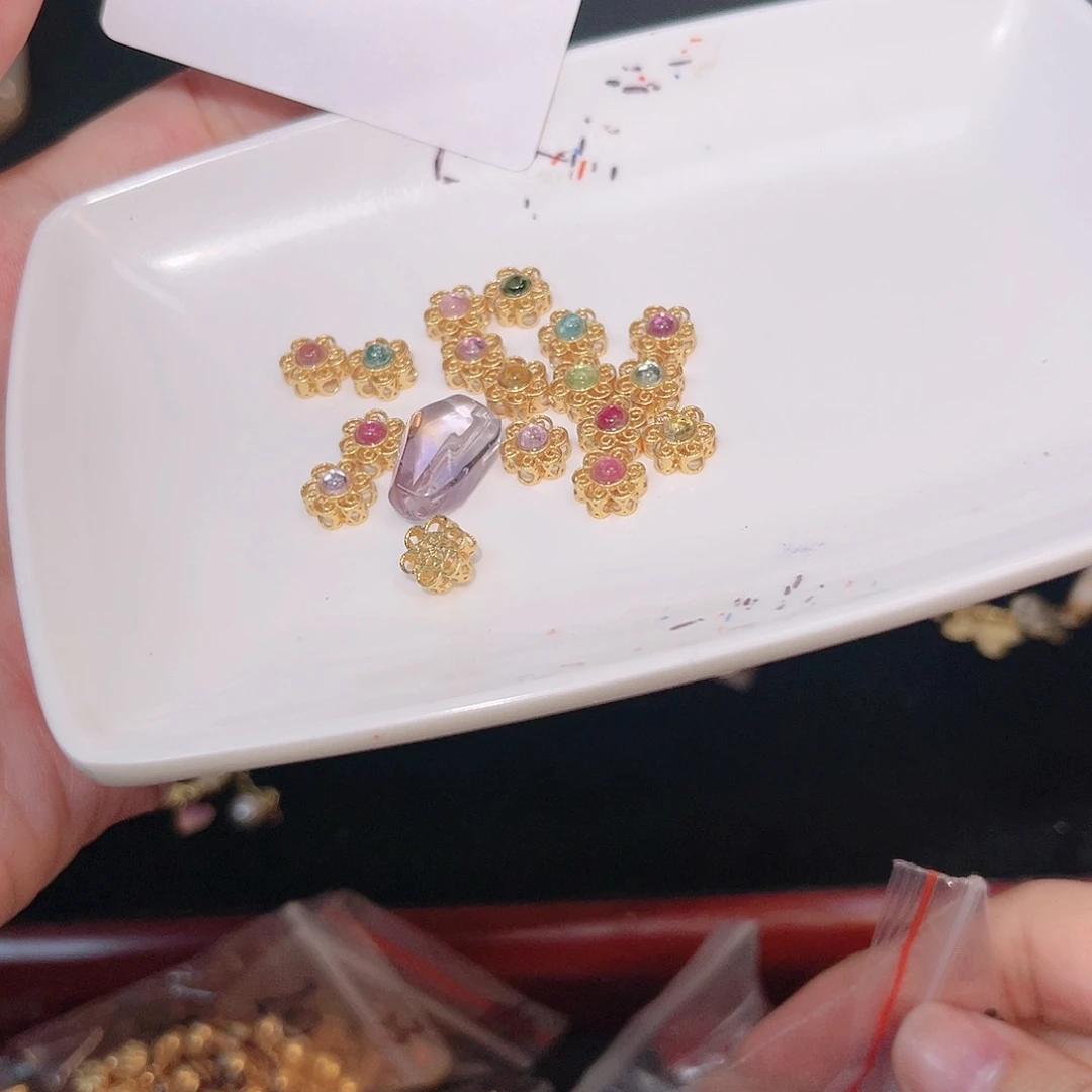 水晶珠宝半成品银S925镀金镶嵌163