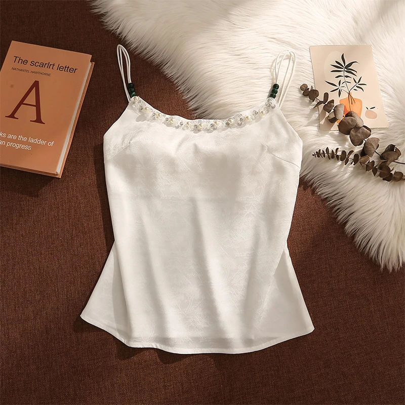 新中式国风提花吊带背心女夏外穿设计感小众性感打底钉珠无袖上衣