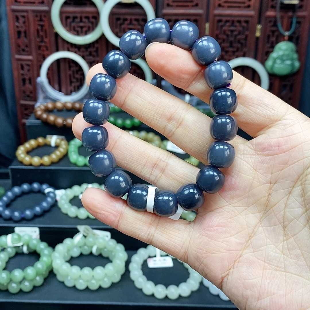 和田玉手串未镶嵌用****3烟紫12