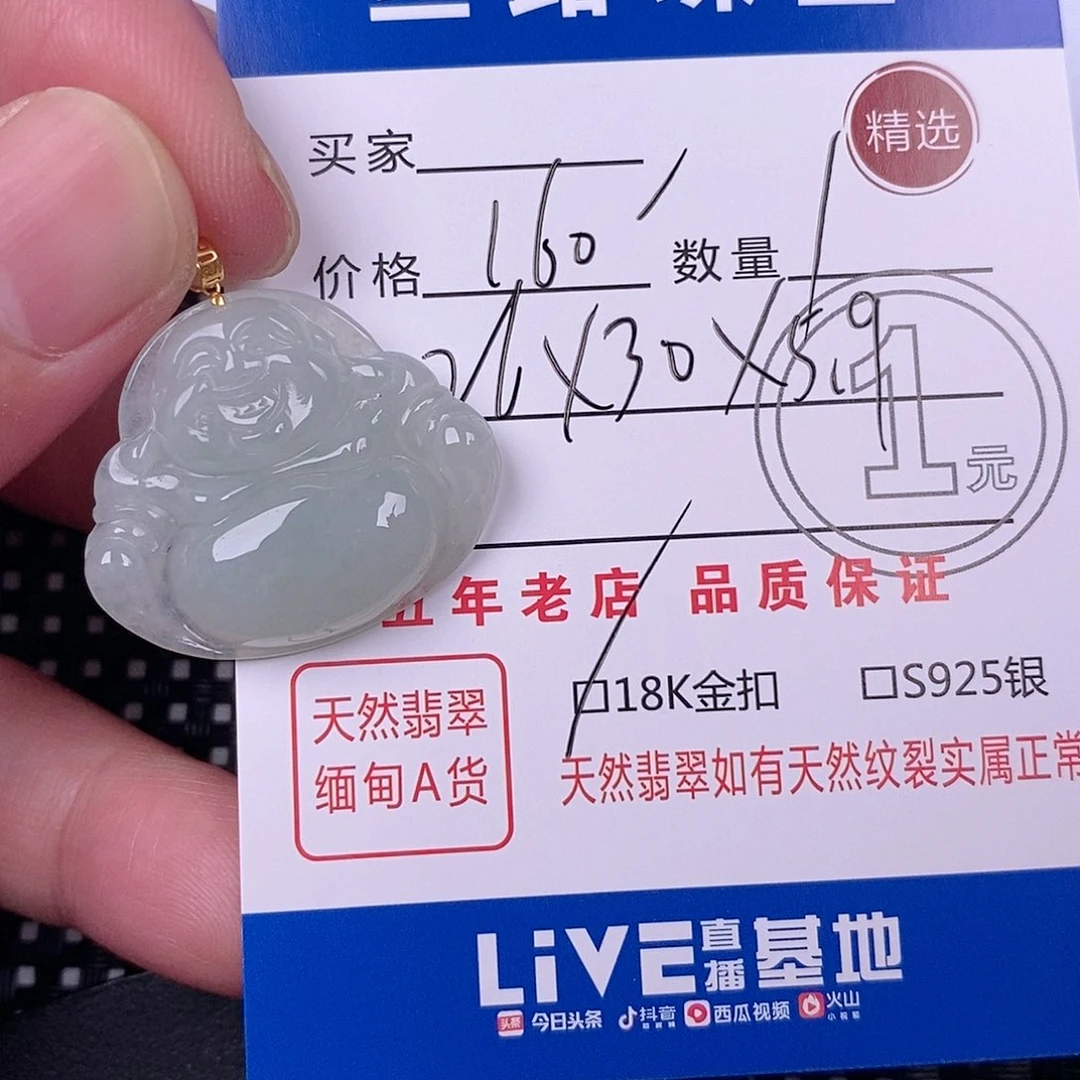 我***宝翡翠18K金镶嵌颈饰挂件