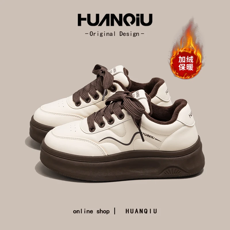 环球美拉德加绒加厚网红小白鞋女款2025新款增高百搭棉鞋HC2506M
