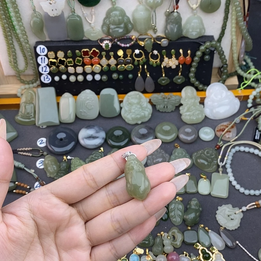 和田玉银S925镶嵌吊坠(不含链)