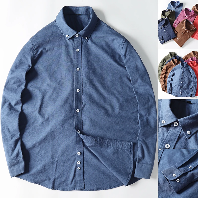 美式7色 全棉水洗双磨毛亲肤透气秋季男时尚休闲百搭扣领长袖衬衫