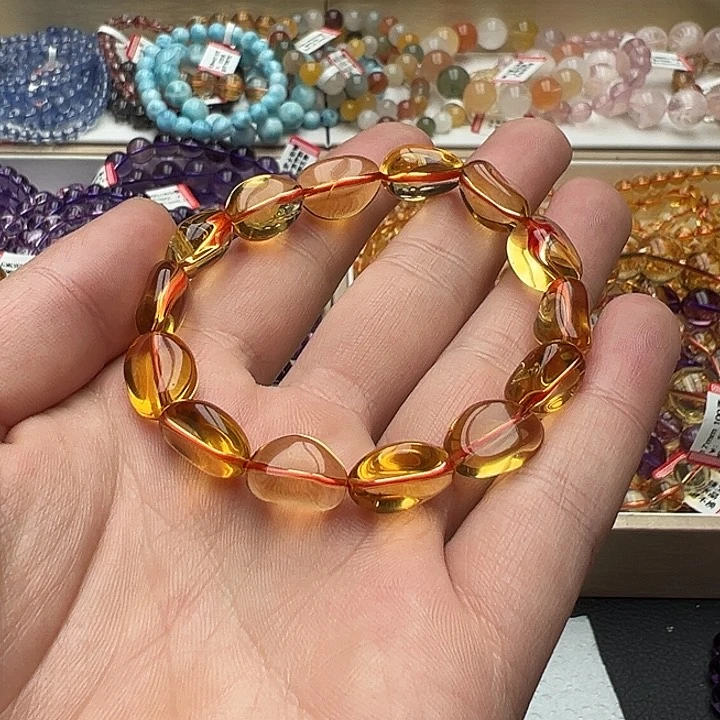 未镶嵌手链黄晶财**灵天然暴力黄糖豆手串