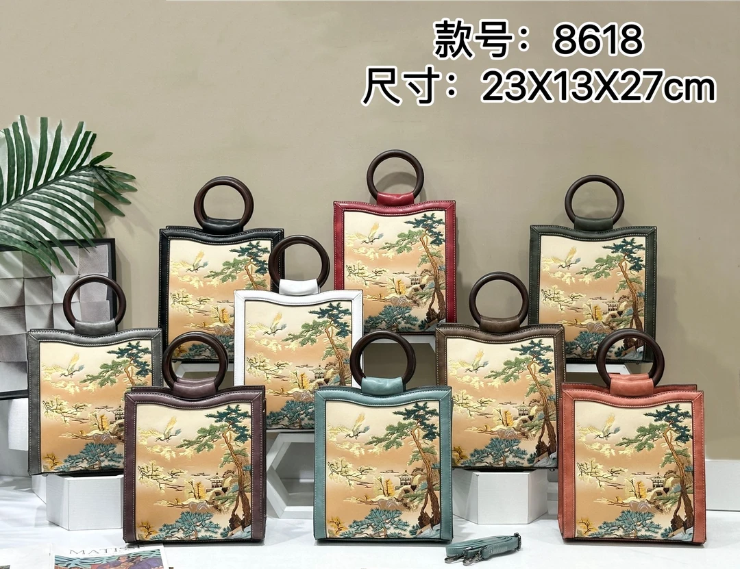 时尚手提单肩斜跨包包 民族风手工苏绣女包8618