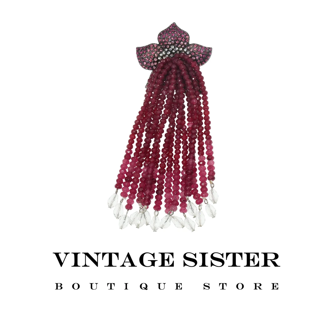 VINTAGE SISTER 合金合成锆石胸针 5846雾里看花粉色花朵流苏胸针