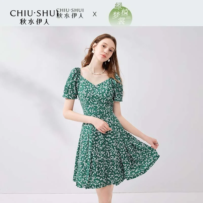 【小余】秋水伊人复古泡泡袖连衣裙装收腰裙子624202C020144