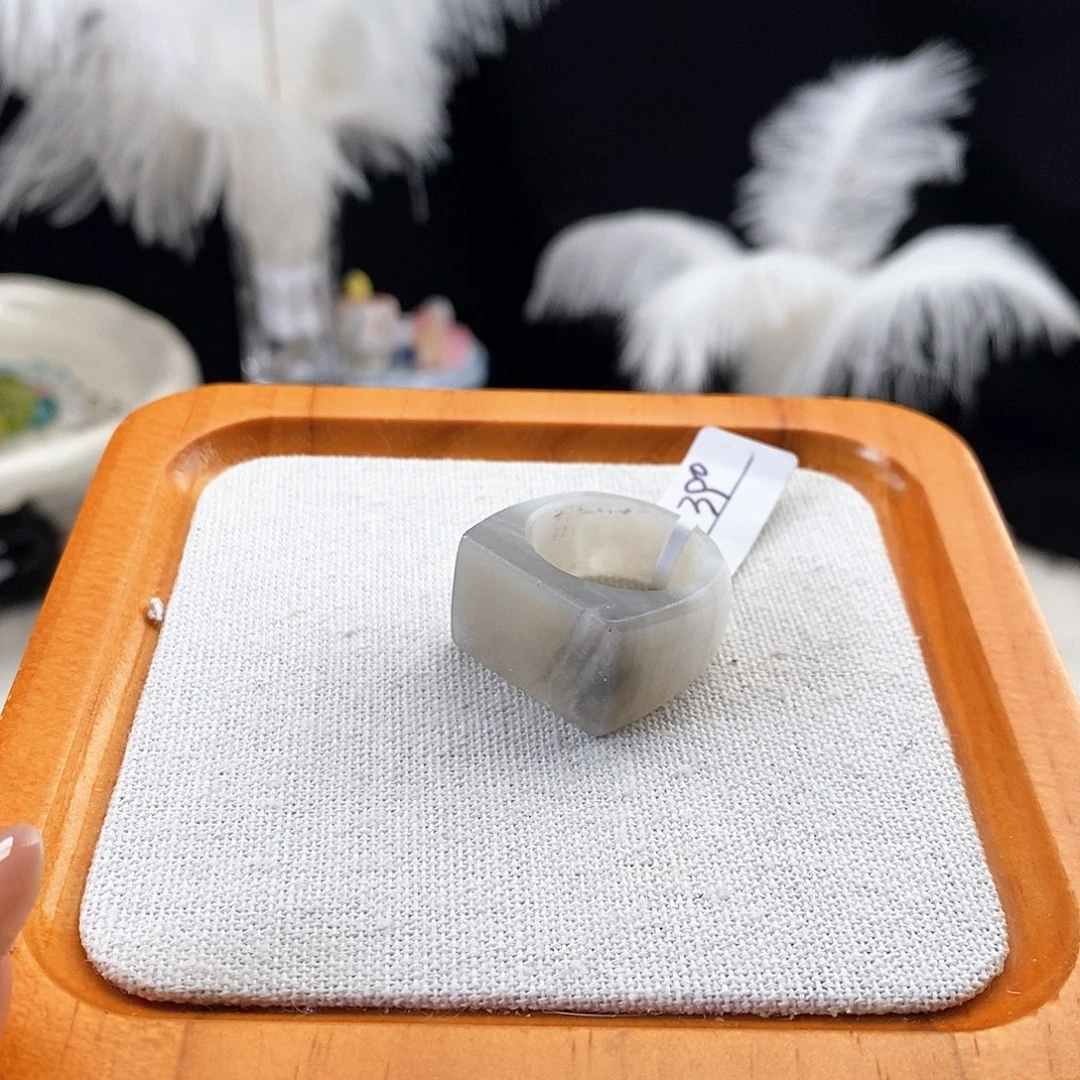 和田玉未镶嵌戒指r36冰灰青花马鞍