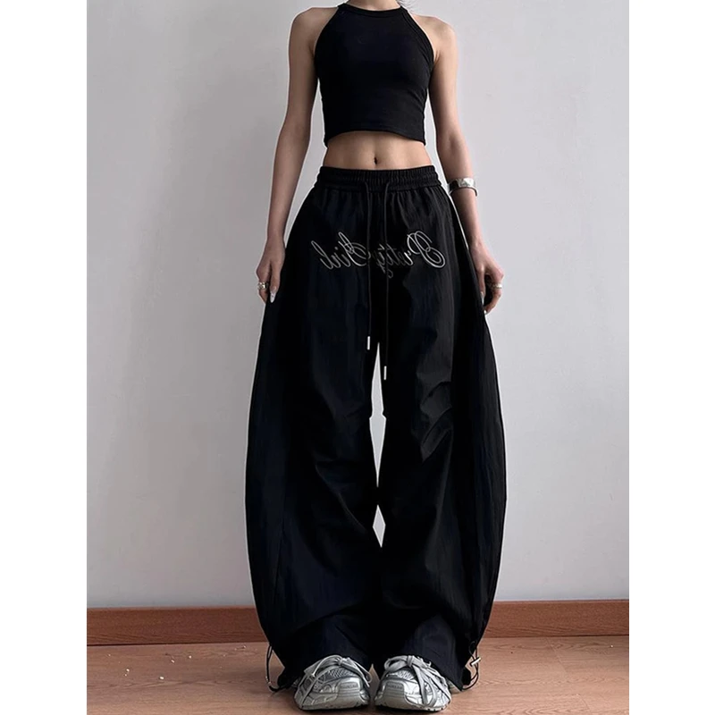 美式工装裤女设计感宽松阔腿弯刀裤子嘻哈休闲裤伞兵裤街舞运动裤