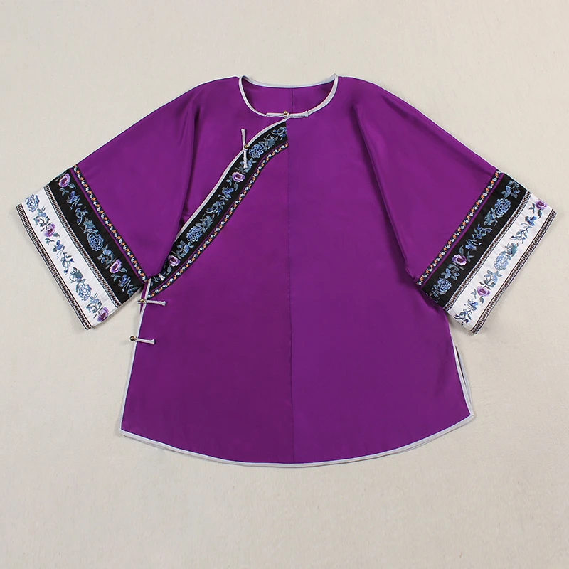 【紫宸】复古新中式纯手工桑蚕丝中国风斜襟女士传统上衣太太服