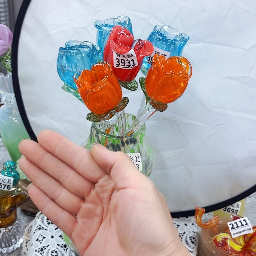 6朵郁金香瑕花 家悦琉璃工艺品