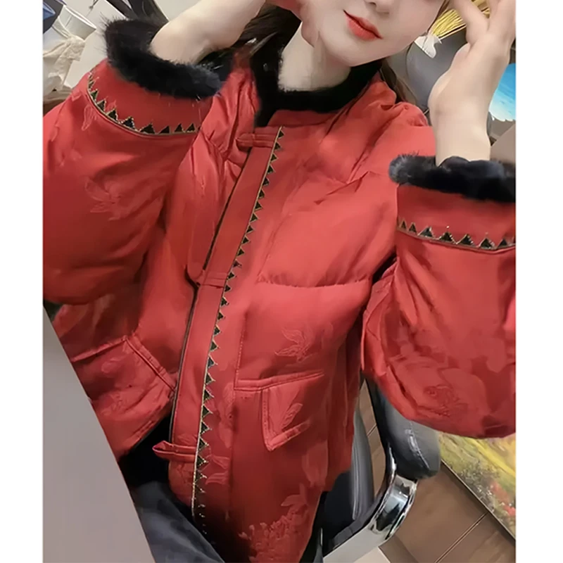 撞色拼接常规保暖棉服女2025冬季新款韩系百搭极简风棉袄长袖外套