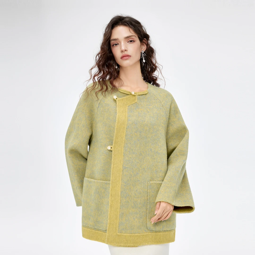 可可尼COCOON2024春冬新款绵羊毛短款外套通勤上衣双面呢毛呢外套