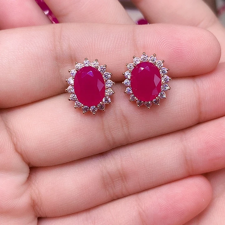 耳饰银S925镶嵌红宝石