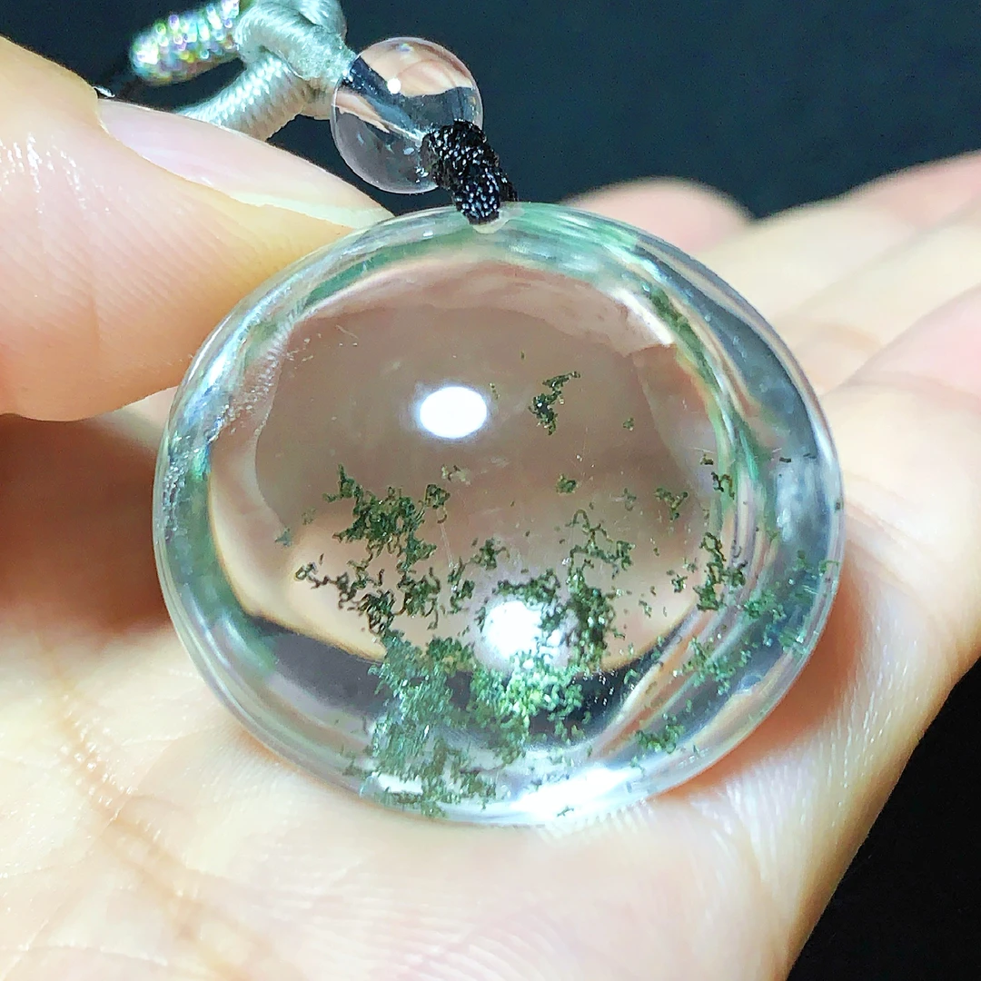 东海水晶天然绿幽灵水晶吊坠毛衣链平安通透项坠男女款聚宝盆饰品