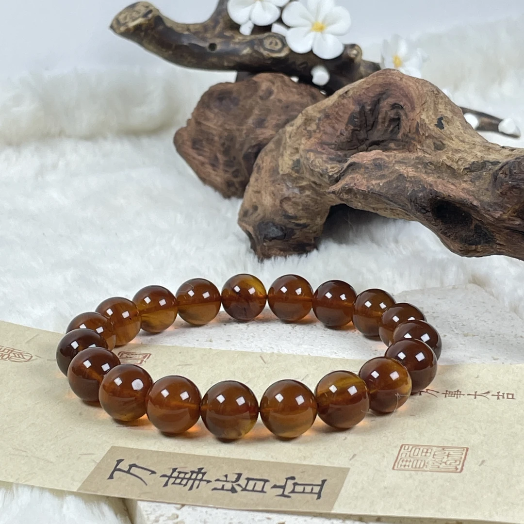 芷桦珠宝-天然缅甸灵草珀10+mm手链圆珠手串紫罗兰紫杉醇圆珠男女