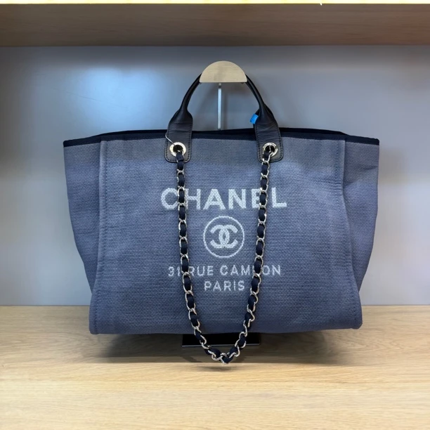 95新 Chanel/香奈儿 蓝色大号沙滩手提单肩包