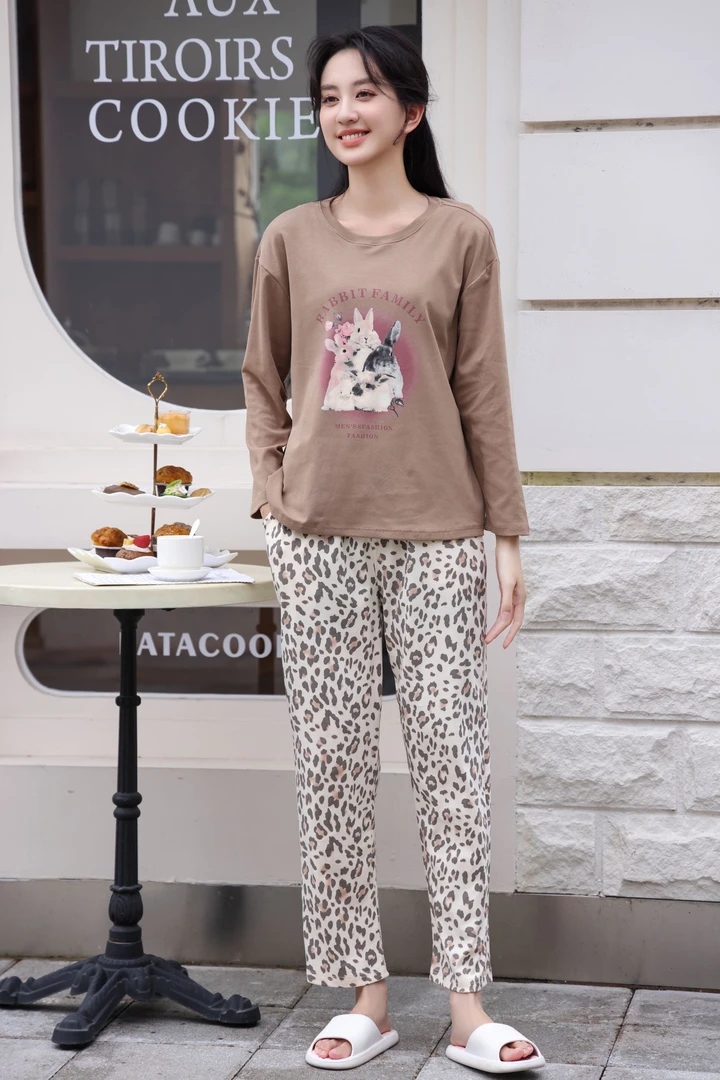 6春季秋季纯棉睡衣居家女新款女士宽松长袖长裤休闲家居服外穿