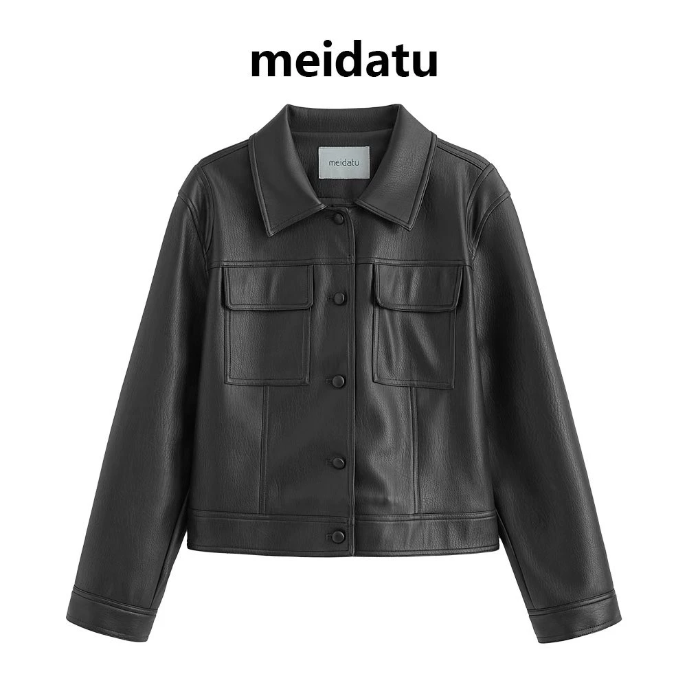 美哒兔（复古回溯）甜酷气质短款皮衣外套（小个子版）CD838-H