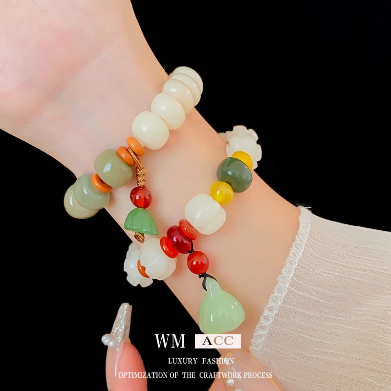 合成金属亚克力手链 新中式莲蓬琉璃串珠弹力手链文艺复古手串简