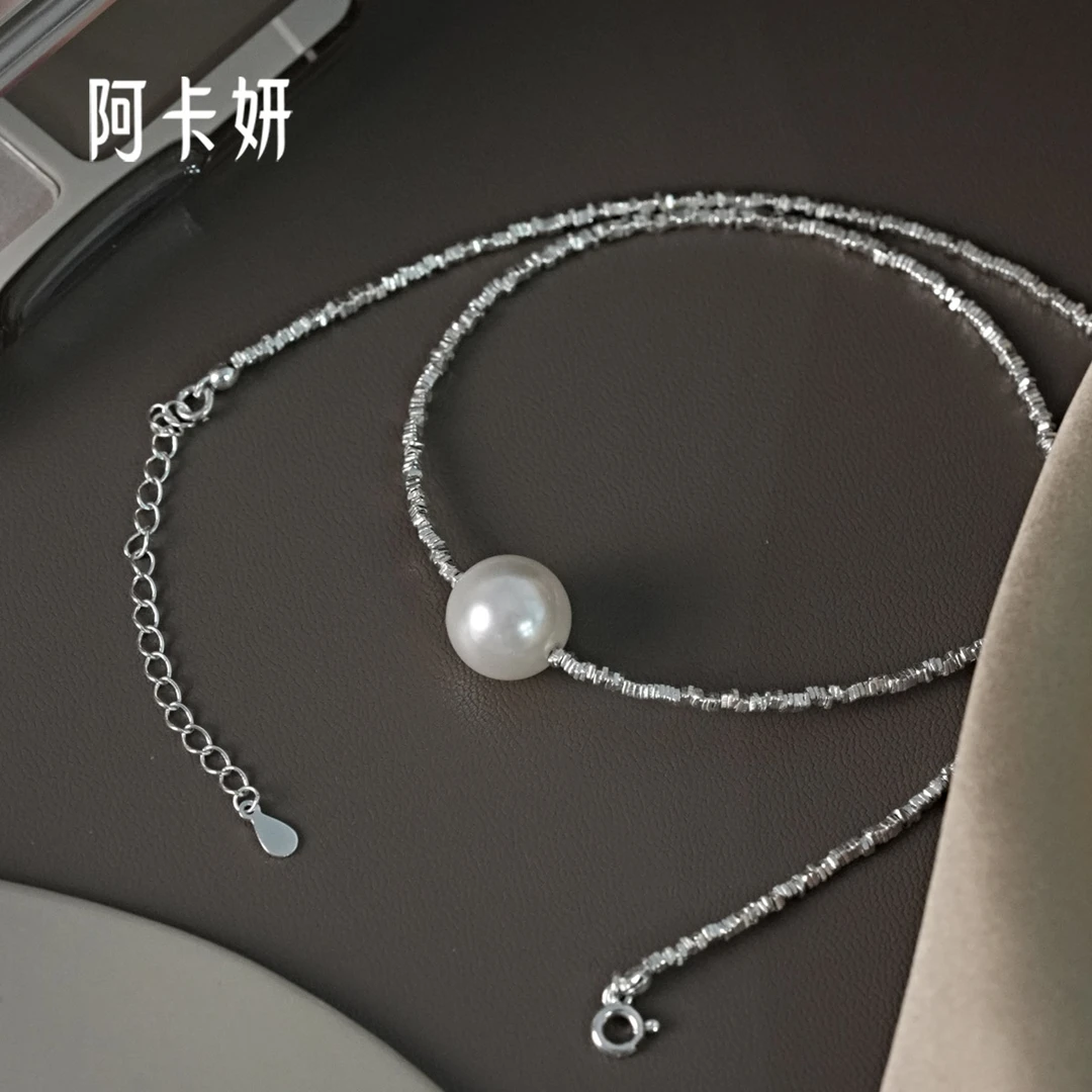 阿卡妍 链子925银 小众碎银几两锁骨链复古法式圆珠冷淡风百搭