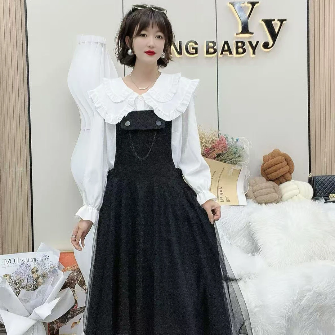 YY大码(音符)显瘦气质时尚法式拼接秋季娃娃领套装