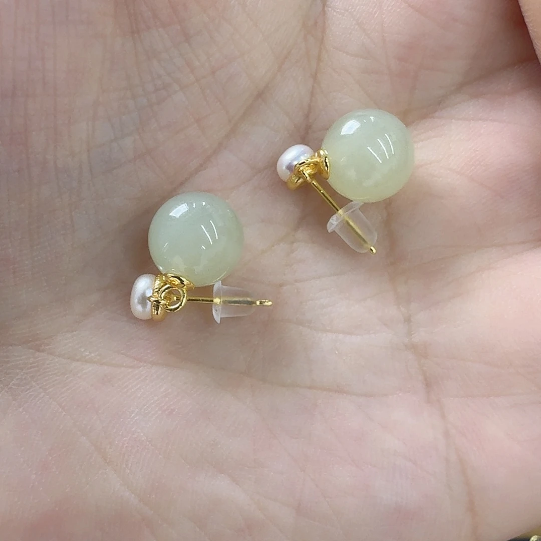 和田玉银S925镶嵌耳饰梅*