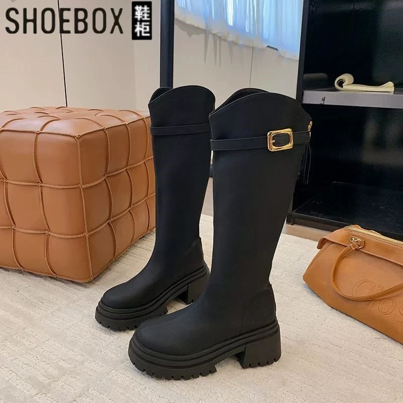 鞋柜时装靴裤管靴粗跟百搭阔腿裤专用鞋子百搭款