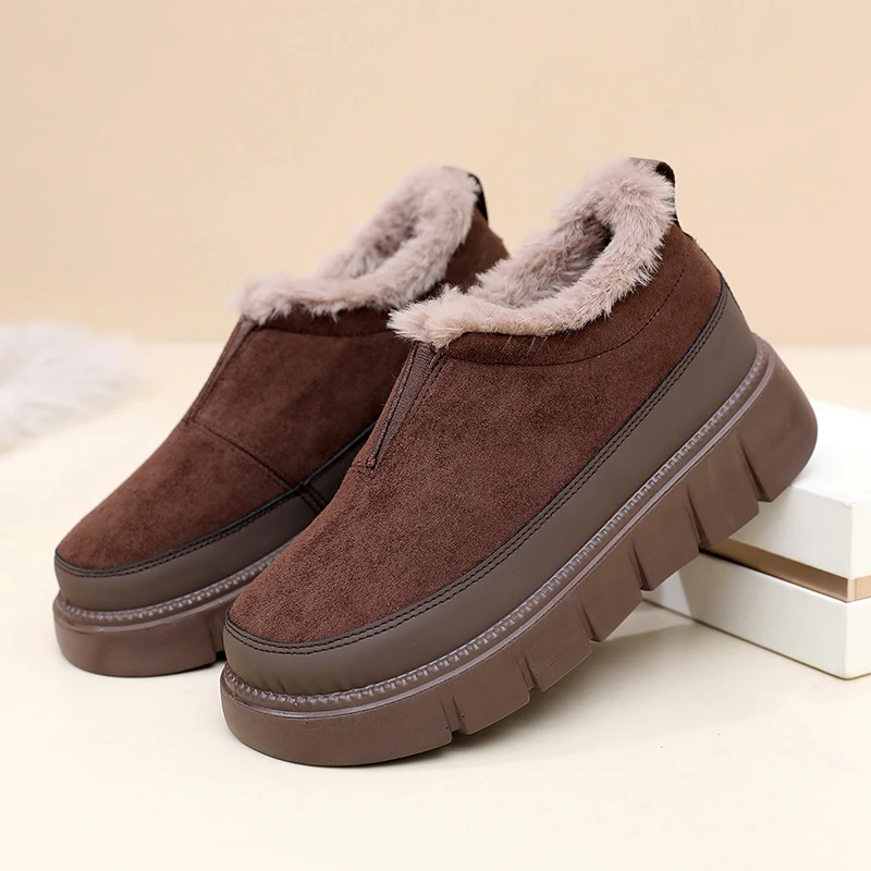 冬季新款加绒加厚时尚风雪地靴棉靴防滑增高软底保暖一脚蹬妈妈鞋