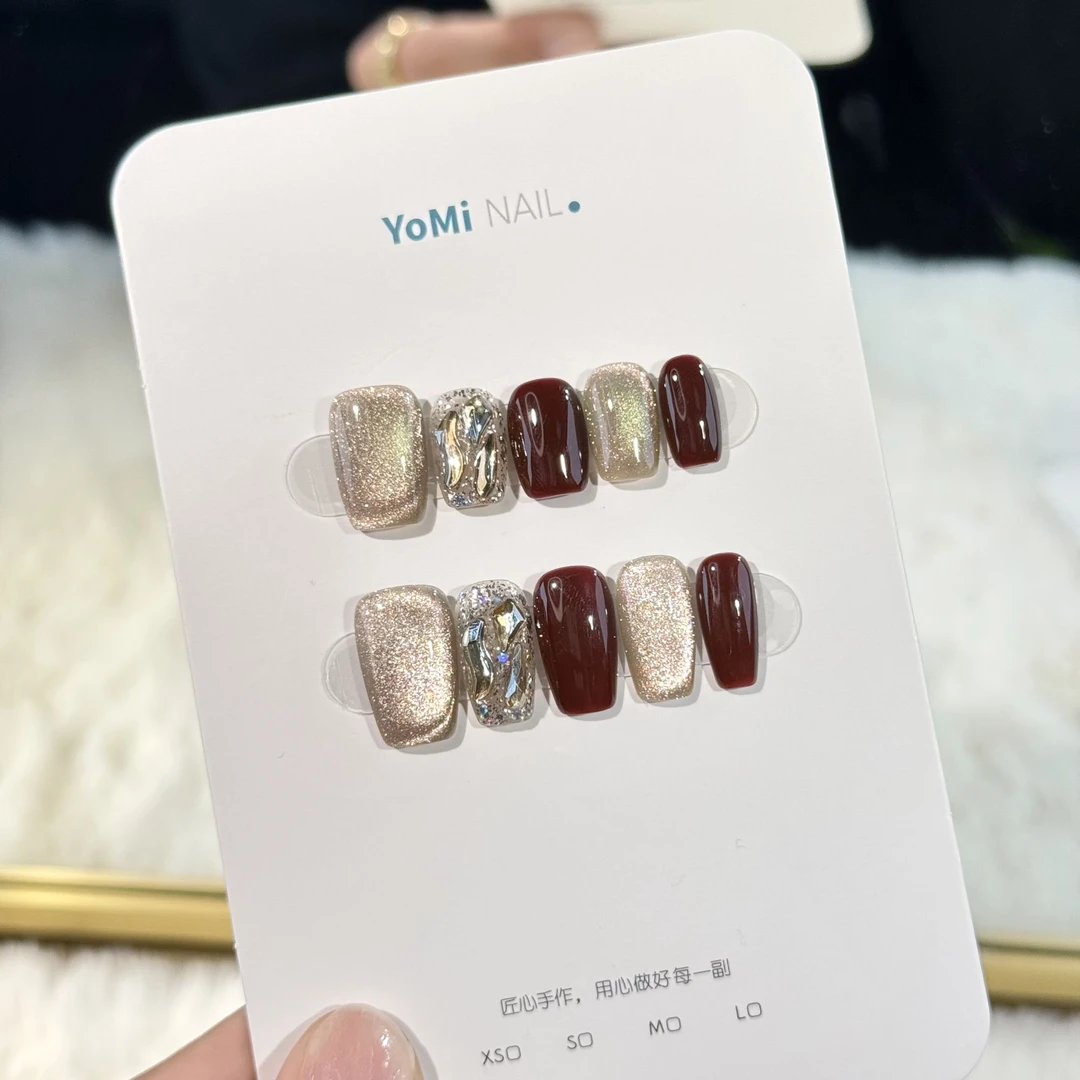 YoMi【车厘子】2025新年红美甲秋冬渐变猫眼纯手工穿戴甲ss